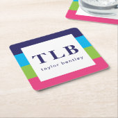 ブライトラグビーストライプ紙モノグラムのコースター スクエアペーパーコースター (アングル)