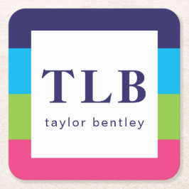 ブライトラグビーストライプ紙モノグラムのコースター スクエアペーパーコースター