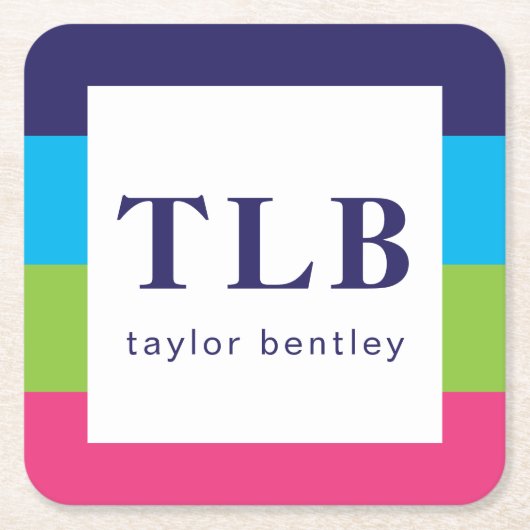 ブライトラグビーストライプ紙モノグラムのコースター スクエアペーパーコースター (正面)