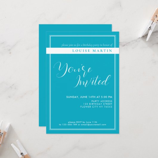 ブライトリッチスカイブルーカスタム誕生日招待状 招待状 (正面/裏面インサイチュ)