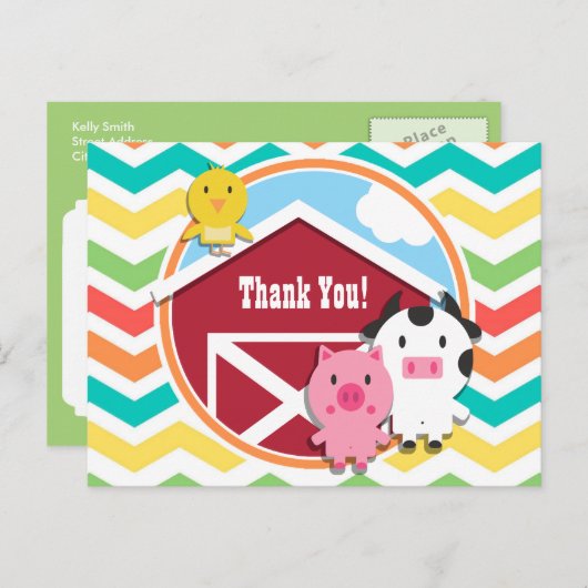 ブライトレインボーシェブロンファームテーマベビーシャワー ポストカード (正面/裏面)