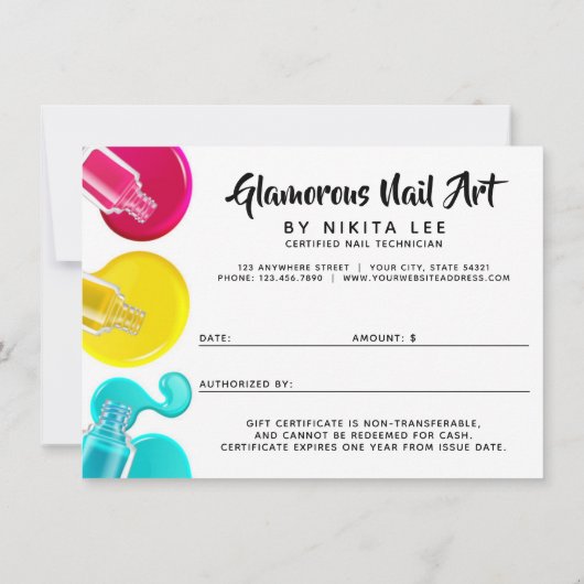 ブライトレインボーネイルアートテックギフト証明書カード 招待状 (裏面)