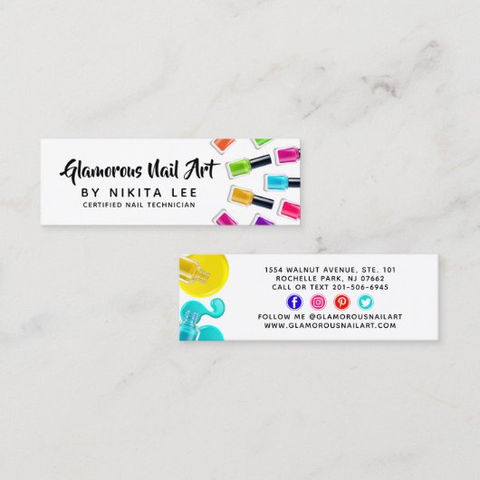 ブライトレインボーネイルアートテックサロンソーシャルメディア スキニー名刺 (正面/裏面)