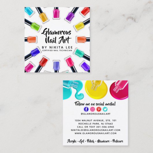 ブライトレインボーネイルアートテックサロンソーシャルメディア スクエア名刺 (正面/裏面)