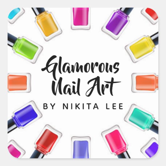 ブライトレインボー爪、 ネイルポーランドアートテックサロンカスタム スクエアシール (正面)