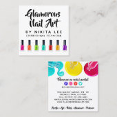 ブライトレインボー爪、 ネイルポーランドアートテックサロンカスタム スクエア名刺 (正面/裏面)