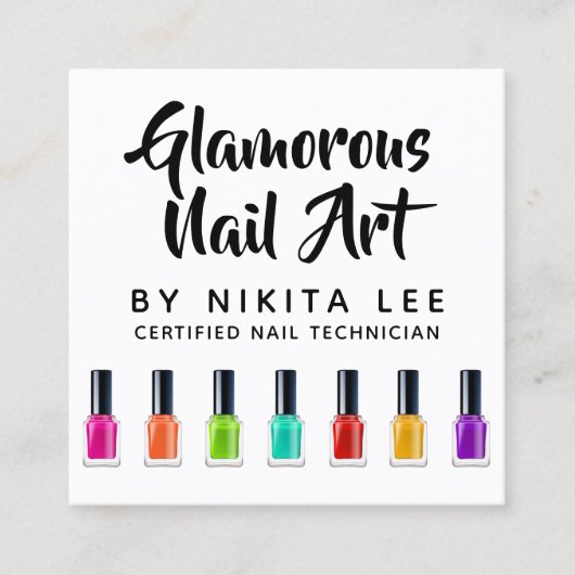 ブライトレインボー爪、 ネイルポーランドアートテックサロンカスタム スクエア名刺 (正面)