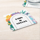 ブライトレインボー結婚フローラ スクエアペーパーコースター (アングル)