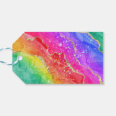 ブライトレインボー&金ゴールドフェイクグリッターアゲートモノグラム ギフトタグ (裏面横)