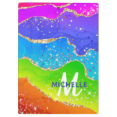 ブライトレインボー&金ゴールドフェイクグリッターアゲートモノグラム クリップボード (裏面)