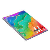 ブライトレインボー&金ゴールドフェイクグリッターアゲートモノグラム ノートブック (右側)