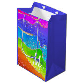 ブライトレインボー&金ゴールドフェイクグリッターアゲートモノグラム ミディアムペーパーバッグ (正面アングル)