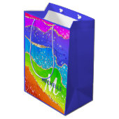 ブライトレインボー&金ゴールドフェイクグリッターアゲートモノグラム ミディアムペーパーバッグ (裏面アングル)