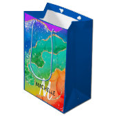 ブライトレインボー&金ゴールドフェイクグリッターアゲートモノグラム ミディアムペーパーバッグ (正面アングル)