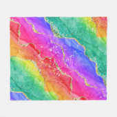 ブライトレインボー&金ゴールドフェイクグリッターゲート フリースブランケット (正面(横))