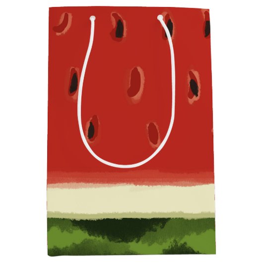 ブライトレッドウォーターカラースイカ抱き枕 ミディアムペーパーバッグ (正面)