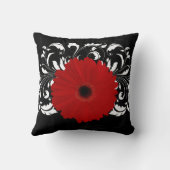 ブライトレッドガーベラデイジーオンブラック クッション (裏面)