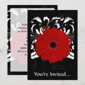 ブライトレッドガーベラデイジーオンブラック 招待状 (正面/裏面)