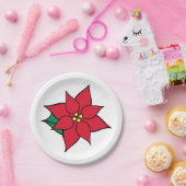 ブライトレッドクリスマスパーティーポインセチア紙プレート ペーパープレート (パーティー)