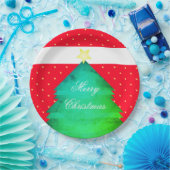 ブライトレッドクリスマスラージ紙プレート ペーパープレート (パーティー)