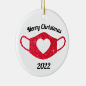 ブライトレッドグリッタースパークリーハート顔マスク2020 セラミックオーナメント (右)
