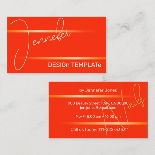 ブライトレッドシンプルエレガントラインシガンチュアラグジュアリー 名刺 (正面/裏面)