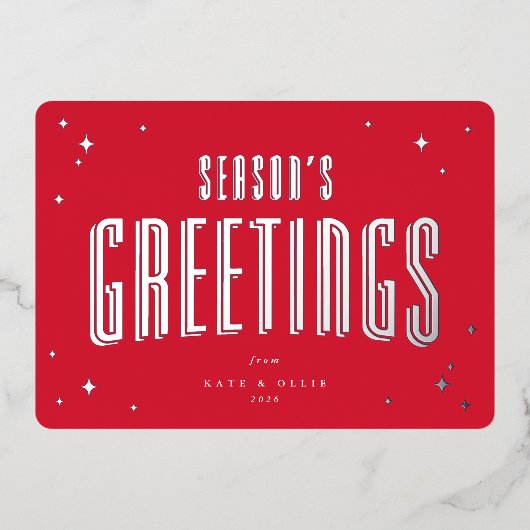 ブライトレッドシーズンズグリーティングレトロスターズフラット 箔シーズンカード (正面)