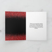 ブライトレッドドレスフェイクグリッタースウィート16誕生日 サンキューカード (内部)