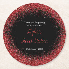 ブライトレッドドレスフェイクグリッタースウィート16誕生日 ラウンドペーパーコースター