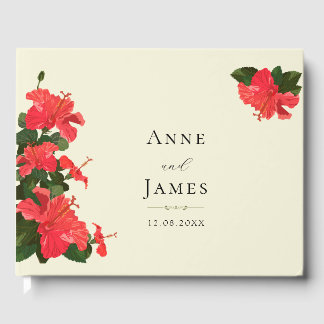 ブライトレッドハイビスカスフラワーズゲスト結婚ズブック ゲストブック