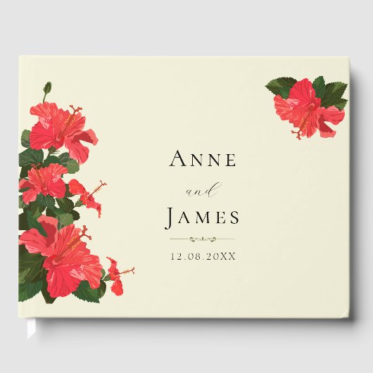 ブライトレッドハイビスカスフラワーズゲスト結婚ズブック ゲストブック (正面)