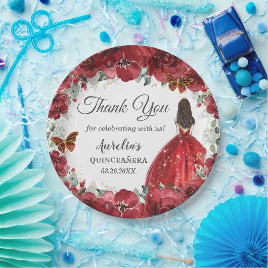 ブライトレッドフローラ牡丹蝶金ゴールドプリンセス ペーパープレート (パーティー)