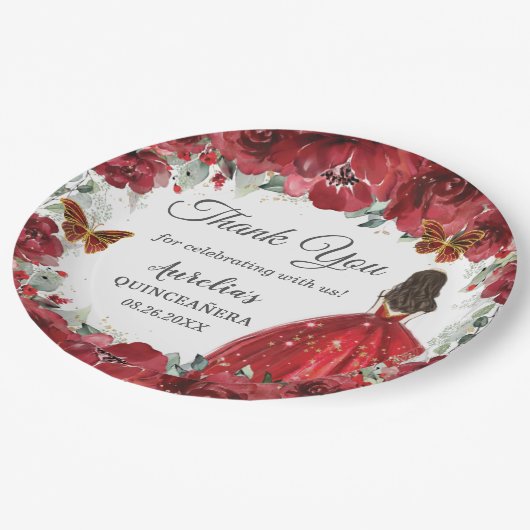 ブライトレッドフローラ牡丹蝶金ゴールドプリンセス ペーパープレート (アングル)