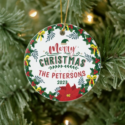 ブライトレッドポインセティアクリスマスファミリーリース セラミックオーナメント (ツリー)