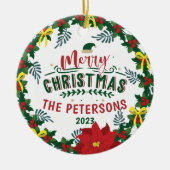 ブライトレッドポインセティアクリスマスファミリーリース セラミックオーナメント (正面)