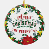 ブライトレッドポインセティアクリスマスファミリーリース セラミックオーナメント (裏面)