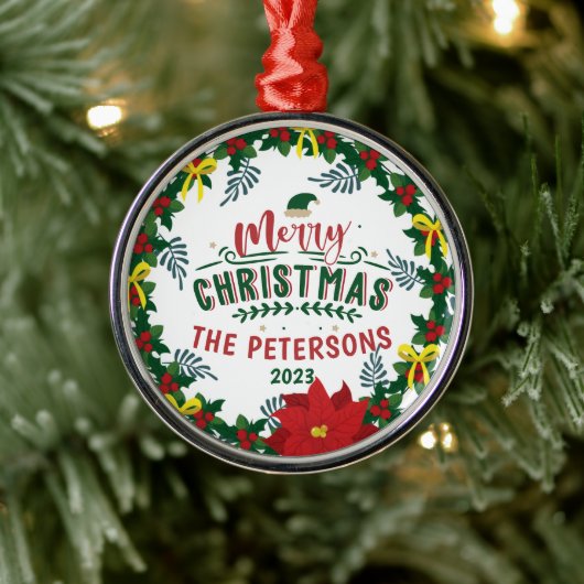 ブライトレッドポインセティアクリスマスファミリーリース メタルオーナメント (ツリー)