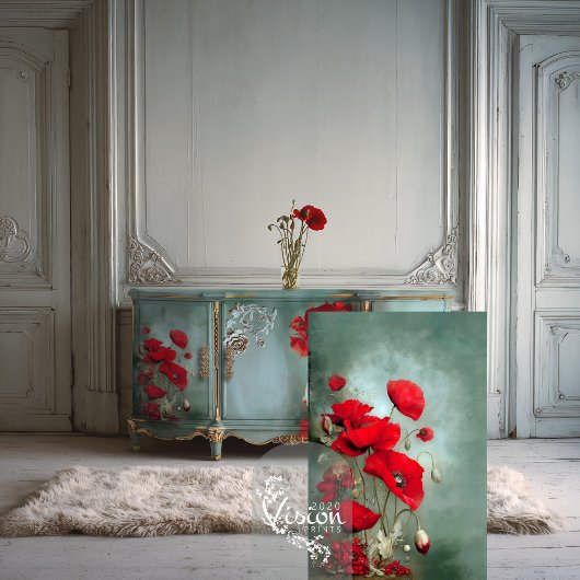 ブライトレッドポピーターコイズティール（緑がかった色） 薄葉紙