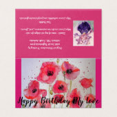 ブライトレッドポピー絵画ズラブ誕生日カード (外部フラット)