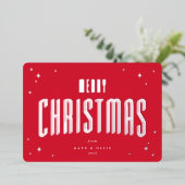 ブライトレッドメリークリスマスレトロスターズフラット 箔シーズンカード (立ち正面)