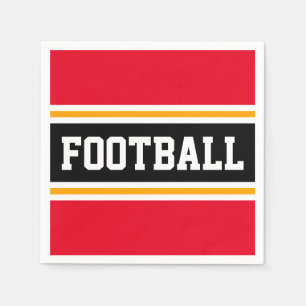 ブライトレッド白黒イエローサッカーストライプ選手 スタンダードカクテルナプキン