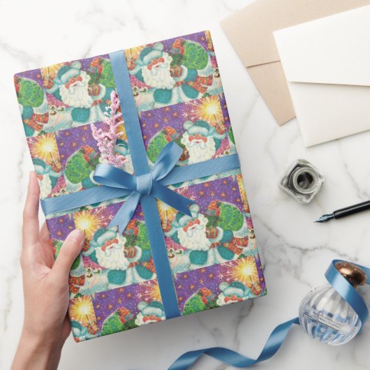 ブライトレトロサンタクロースのヴィンテージクリスマス ラッピングペーパー (ギフト)