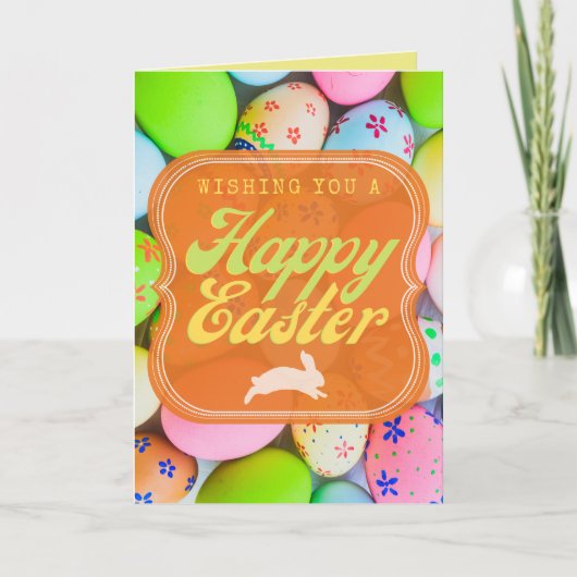 ブライトレトロスタイルハッピーイースターカード サンキューカード (正面)