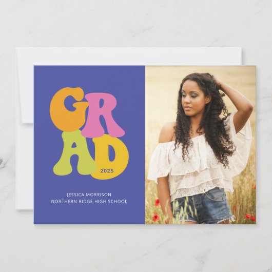 ブライトレトロデザイン2023写真卒業パーティー 招待状 (正面)