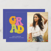 ブライトレトロデザイン2023写真卒業パーティー 招待状 (正面/裏面)