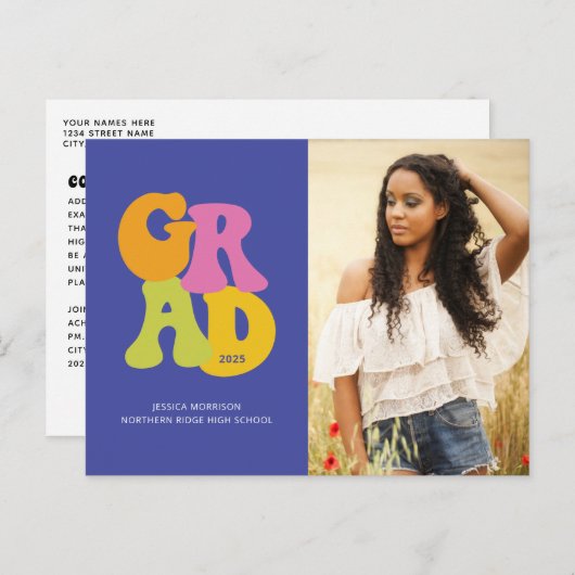 ブライトレトロデザイン2025写真卒業 ポストカード (正面/裏面)