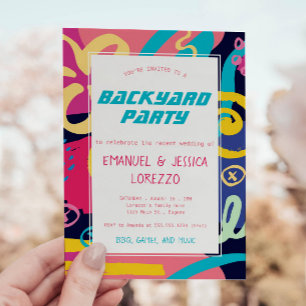 ブライトレトロドードルカジュアルズウェディングレセプション 招待状