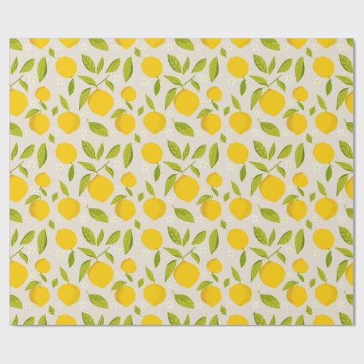 ブライトレモンパターン – フレッシュイエローシトラスフルーツ ラッピングペーパー (フラット)