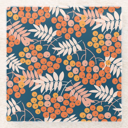 ブライトローワンベリー秋シームレスデザイン ガラスコースター (正面)