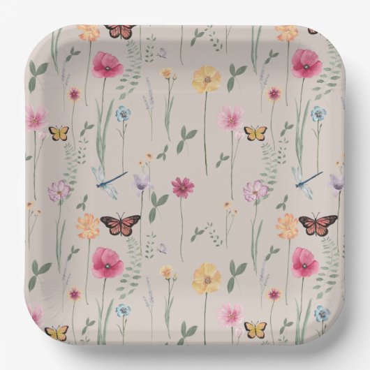 ブライトワイルドフラワーパーティー紙プレート ペーパープレート (正面)